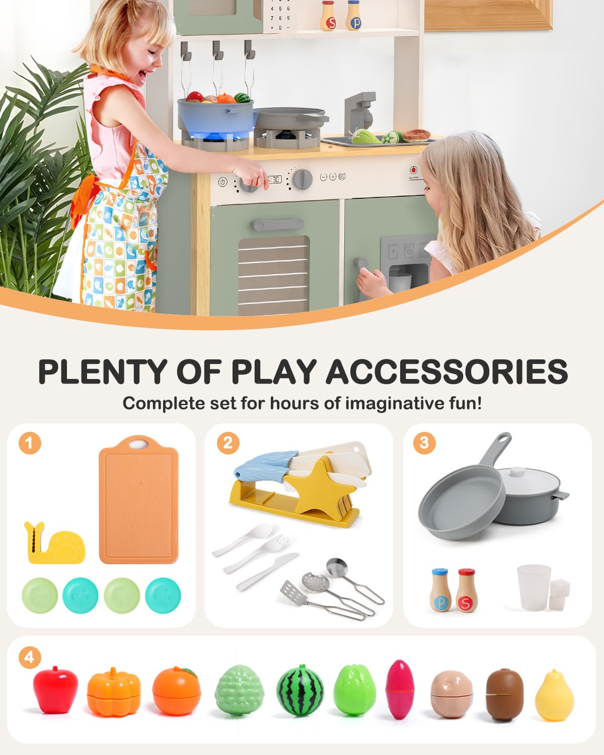 Babytronic Kids Play Kitchen, Wooden Kitchen Playset for Kids Ages 3+ with Real Lights, Sounds, Stove, Sink, Oven, and 30 Pcs Accessories, Toys Kitchen Small Pretend Play Kitchen for Toddlers (Green)