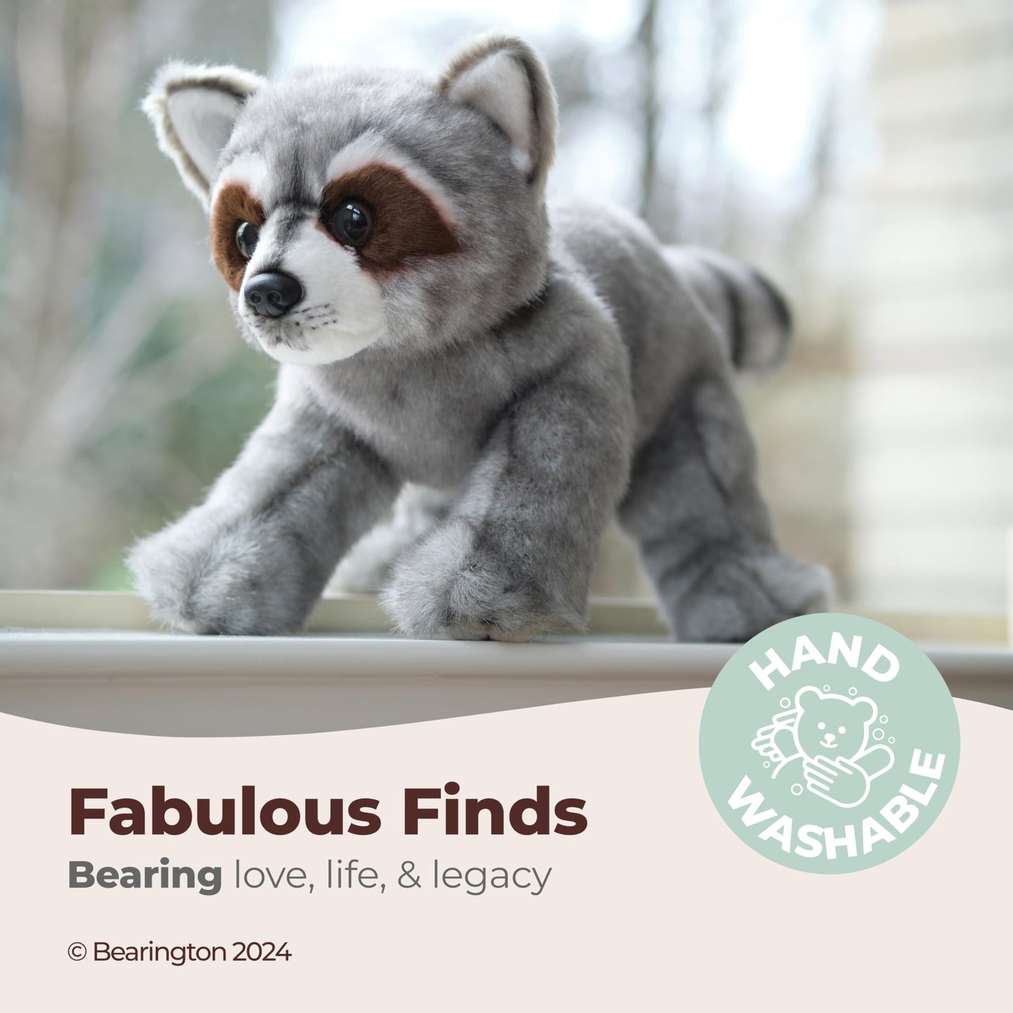 Bearington Rocko Raccoon Stuffed Animal - 13" Realistic Raccoons Plush Toys with Soft Faux Fur, Poseable Body and Bean Bag Weighted Paws - Lifelike Raccoon Plushies Gift for Kids and Animal Lovers