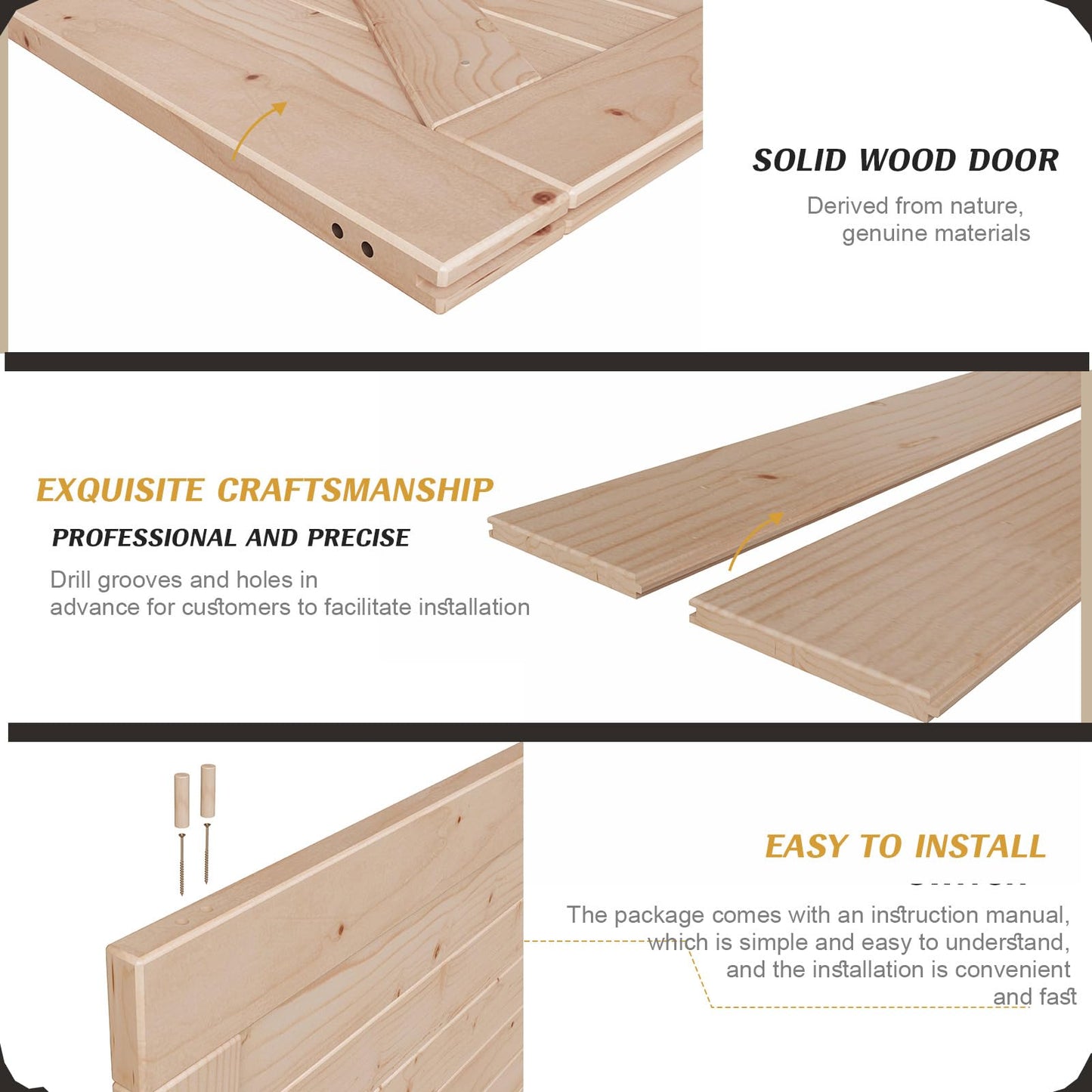 FREDBECK 36in x 84in Wood Barn Door with 6.6FT Barn Door Hardware Kit Included K Shape Solid Spruce Panel Need to Assembly