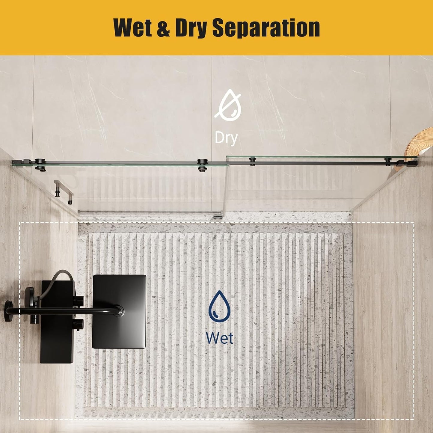 Shower Glass Door, 60 in W x 72 in H Frameless Sliding Shower Doors with Waterpoof Strip and Clear Sgcc 8mm Tempered Glass, for Walk-in Shower Enclosure Bathtub Bathroom, Black