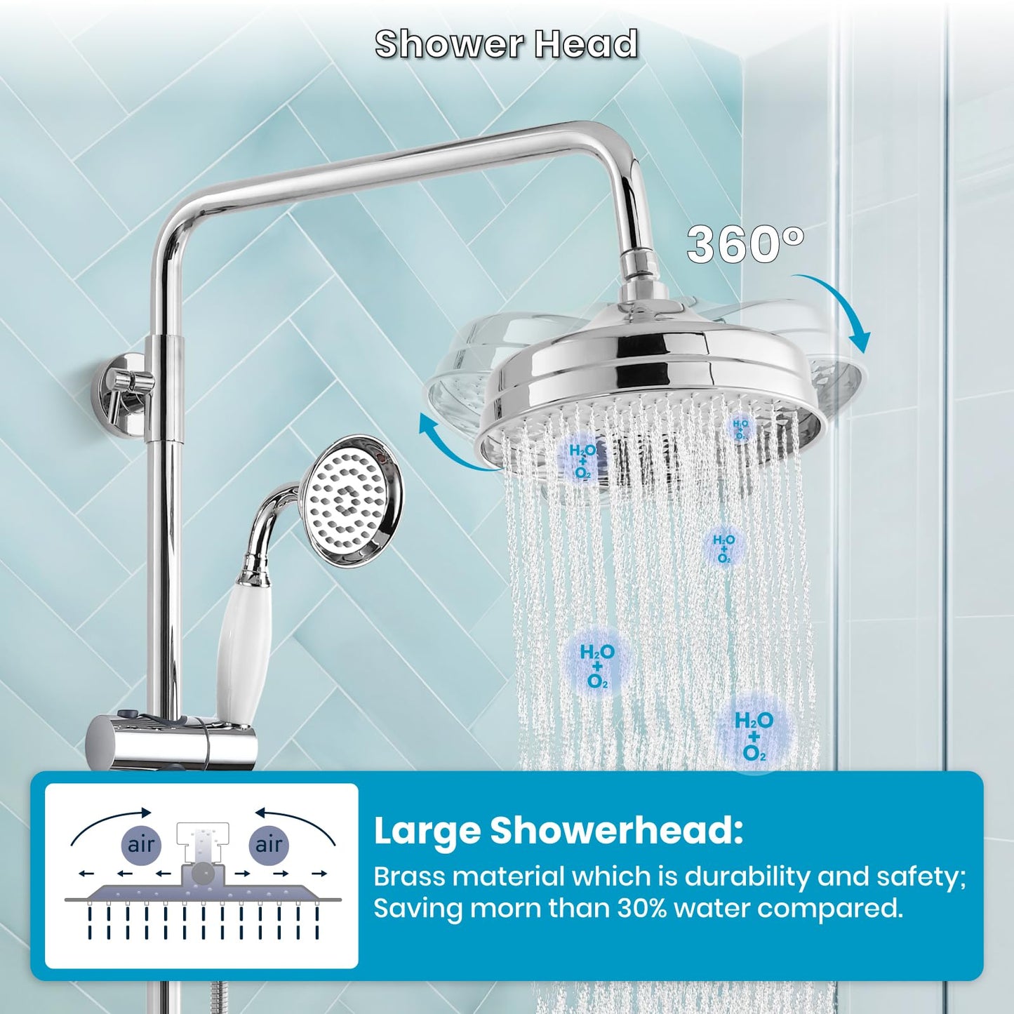 gotonovo Luxury Exposed Shower Faucet Set Bathroom Shower System 8 Inch Wall Mount Rainfall Shower Head with Handheld Spray Cross Double Handle Shower Fixture Adjustable Straight Rod Polish Chrome