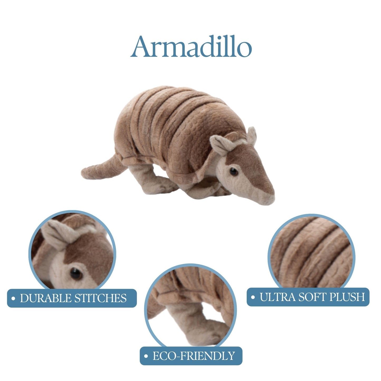 The Petting Zoo Armadillo Stuffed Animal Plushie, Gifts for Kids, Wild Onez Zoo Animals, Zoologee Armadillo Plush Toy 14 inches