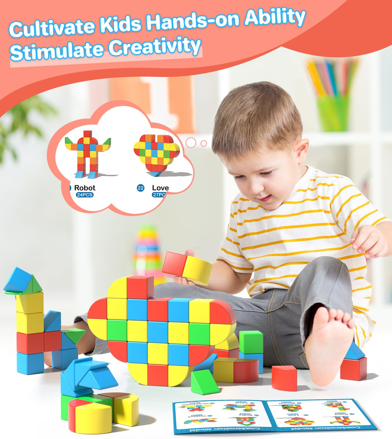 Asago Magnetic Blocks for Toddlers, 1.34 inch 36PCS Kids Building Toys, Creative Stacking Colorful Sensory Block with Magnet, Educational Construction Cubes Set for Boys Girls Kids Ages 3 4 5 6 7 Year