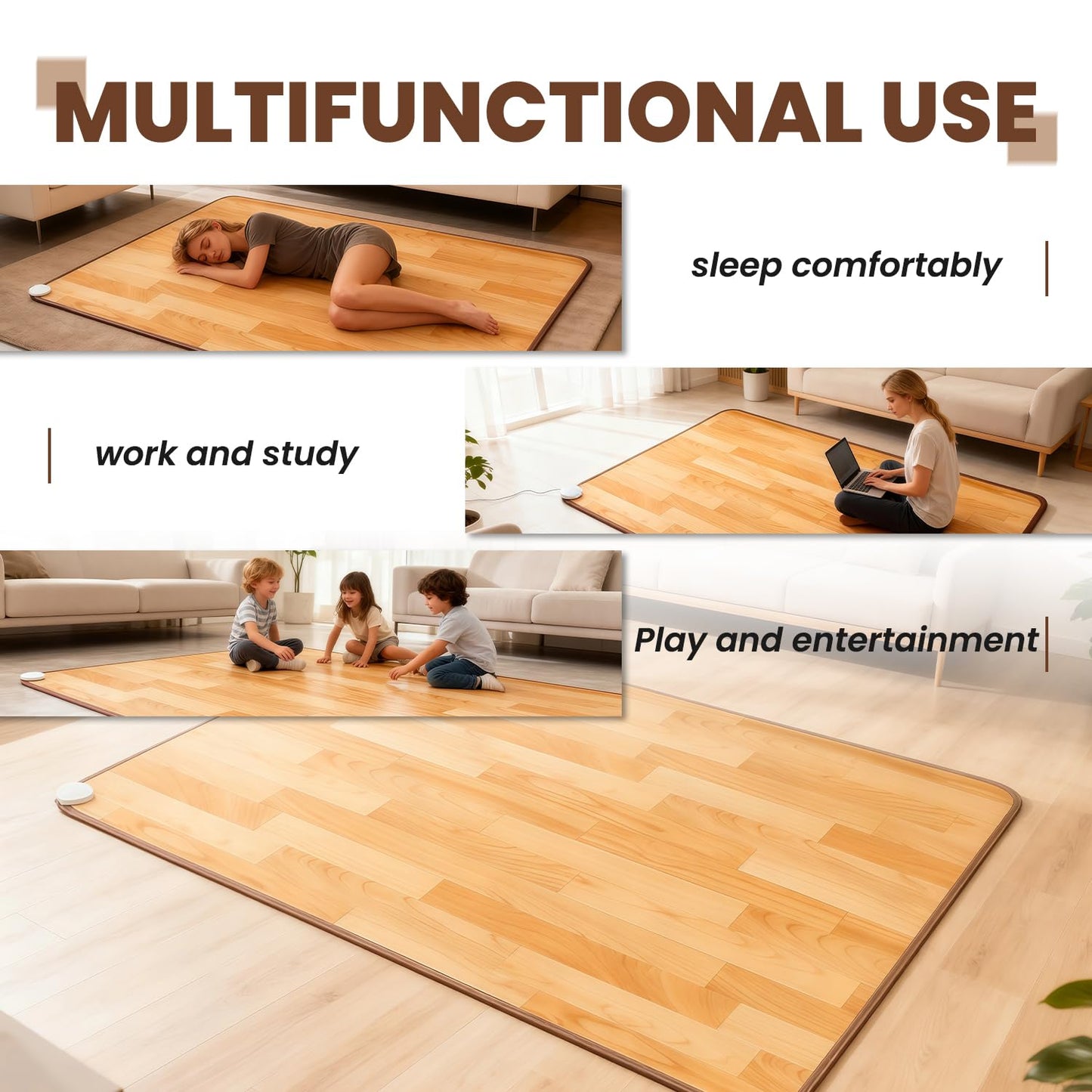 Heated Rug Mats, Heated Floor Carpet, Electric Heated Pad with Adjustable Temperature 12 Hour Timer, Radiant Floor Heater, for Yoga/Indoor/Under Desk (39x59 Inch/100x150 cm)