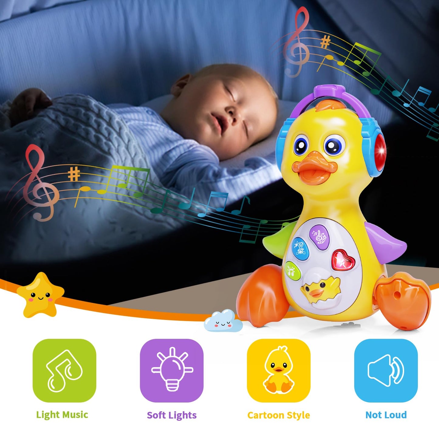 Wanonoo Dancing Duck Baby Toys 6-12 Months Developmental, Musical Crawling Infant Tummy Time 3 4 5 6 7 8 9 10 11 12 18 Month Boy Girl Moving Light Up Toddler Learning Activity Easter Birthday Gift