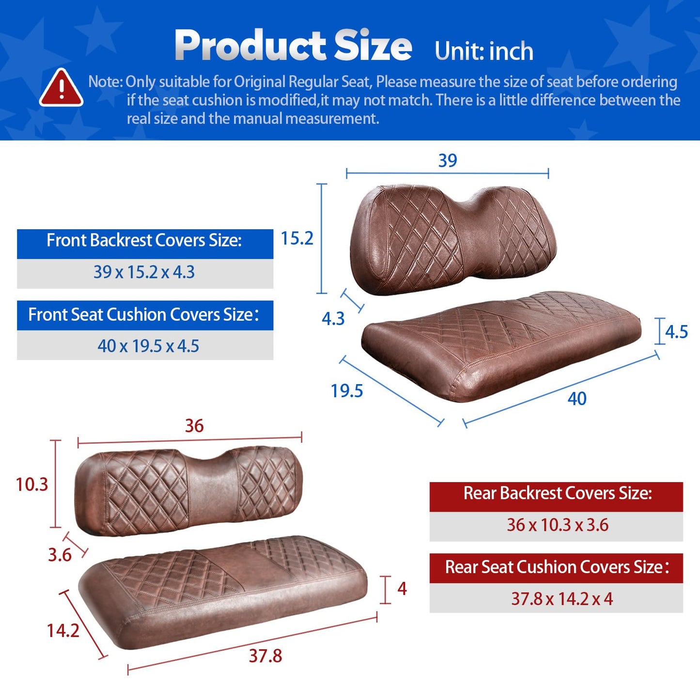 NOKINS Golf Cart Seat Covers for Club Car Precedent, Vinyl Front&Rear Seat Cover with Flip-Up Armrests kit, with Cup Holder, for 1" Square Tube(Brown&Brown 8438)