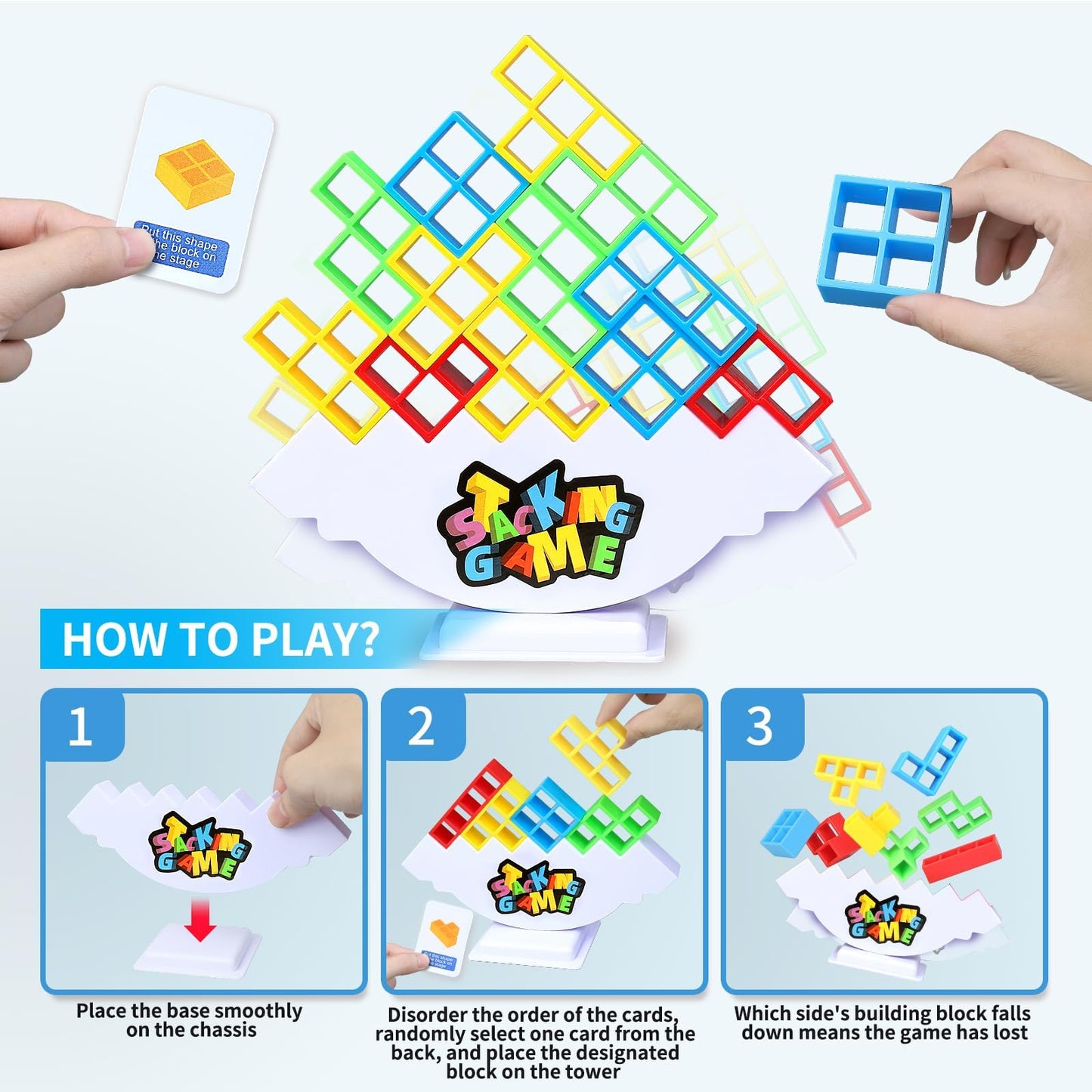 BBnote 48PCS Stack Game for Adult & Kids, Tetra Board Tower Games for Family Travel Party, 2 Players Balance Stacking Toy Attack, Team Toys Building Block