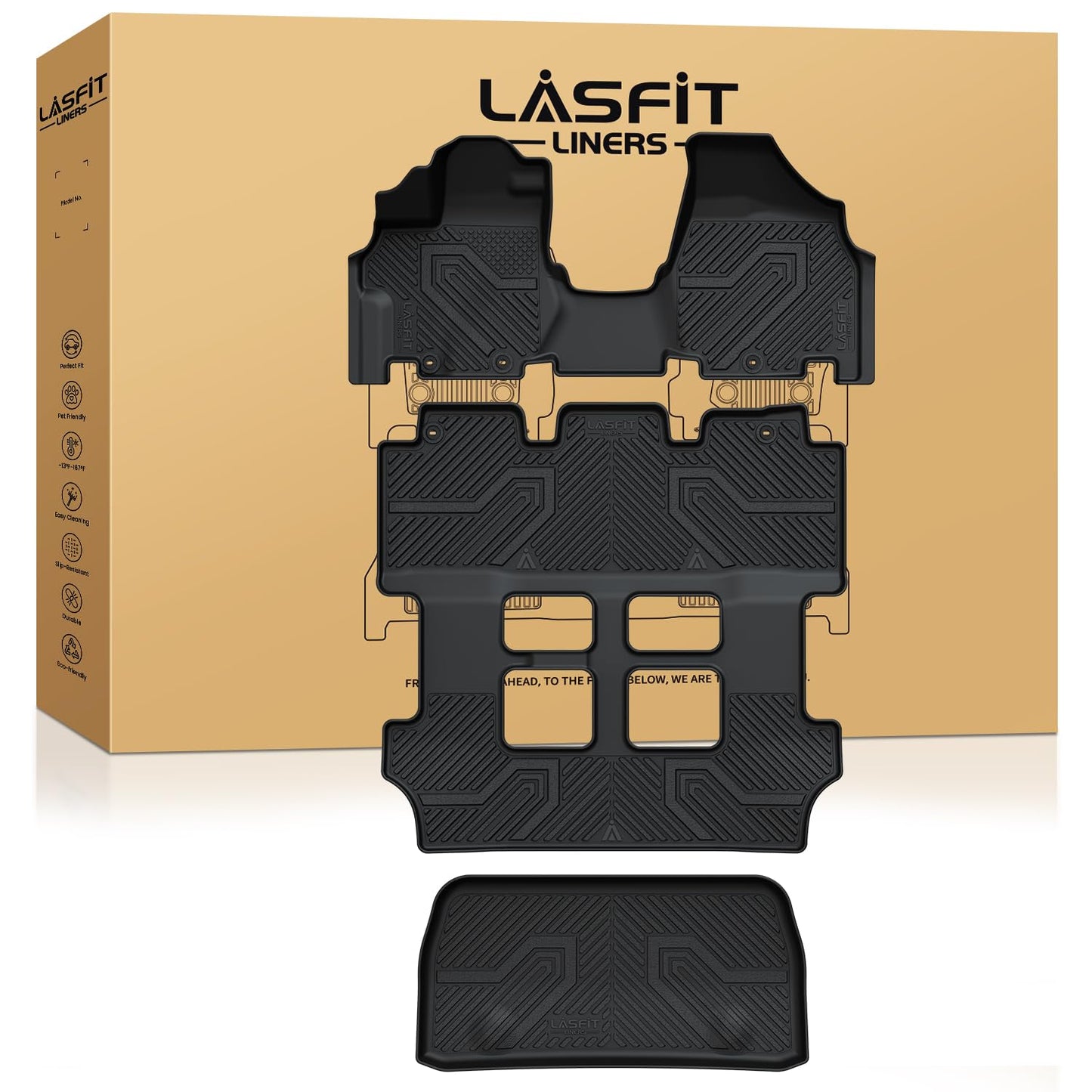 LASFIT Floor Mats & Trunk Mat for Honda Odyssey 2011-2017 (Fit 7& 8 Seaters), All Weather TPE Custom Fit Car Floor Liners, 1st & 2nd & 3rd Row & Cargo Mat, Black (EX-L/EX/Touring/Touring Elite/SE/LX)