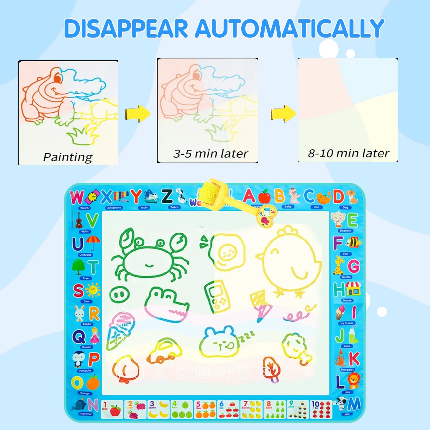 Water Doodle Mat Kids Painting Writing Board Mess Free Doodle Drawing Mat Educational Toys Gifts 40X 32 Inches Extra Large Coloring Mats for Toddlers Boys Girls Age 3 4 5 6 7 8 9 10 11 12 Year Old
