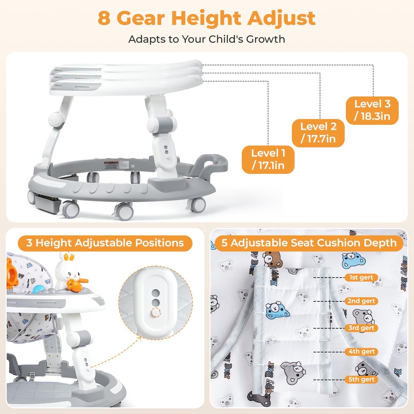 Baby Walker with Wheels - Foldable Baby Walker,4-in-1 Baby Walkers for Boys and Girls 6-12 Months, Infant Walker with Adjustable Height, Baby Activity Walker with Toys, Music, Lights, Anti-Rollover