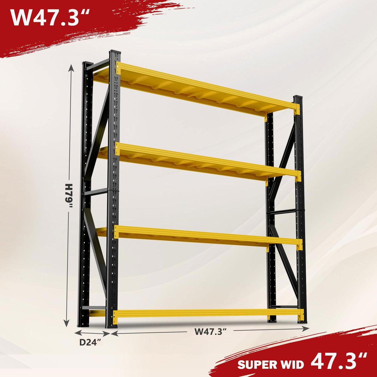 4000LBS Garage Shelving Heavy Duty, 48” W Storage Shelves, 4-Tier Adjustable Metal Storage Shelves, Steel Industrial Shelving Unit, Metal Shelving for Garage, Basement, Warehouse (47.3x24x79in)