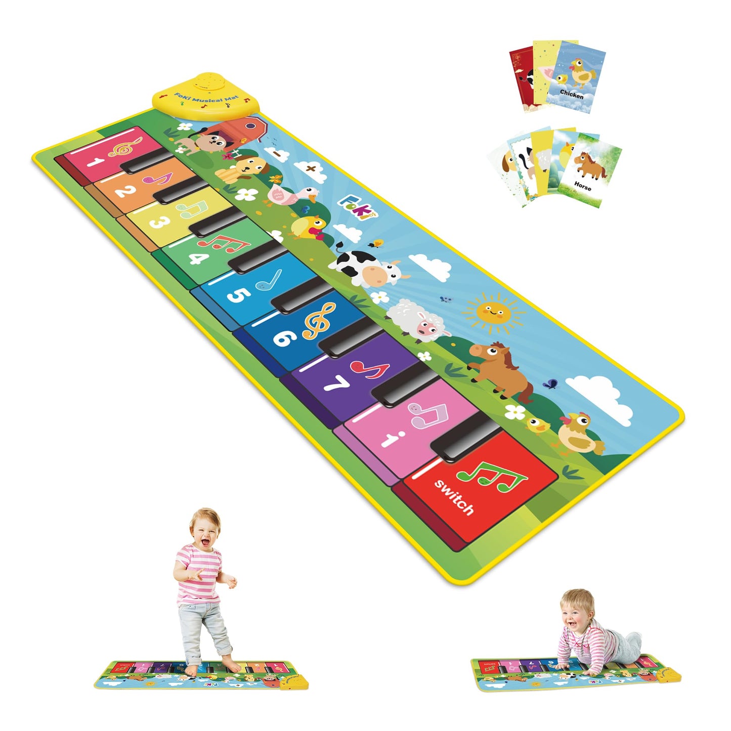 FOKI Floor Piano Mat for Toddlers, Sensory Educational Dancing Musical Keyboard Carpet Toy, Animal Sounds Touch Playmat Blanket, for 1 to 5 Years Old Boy and Girl