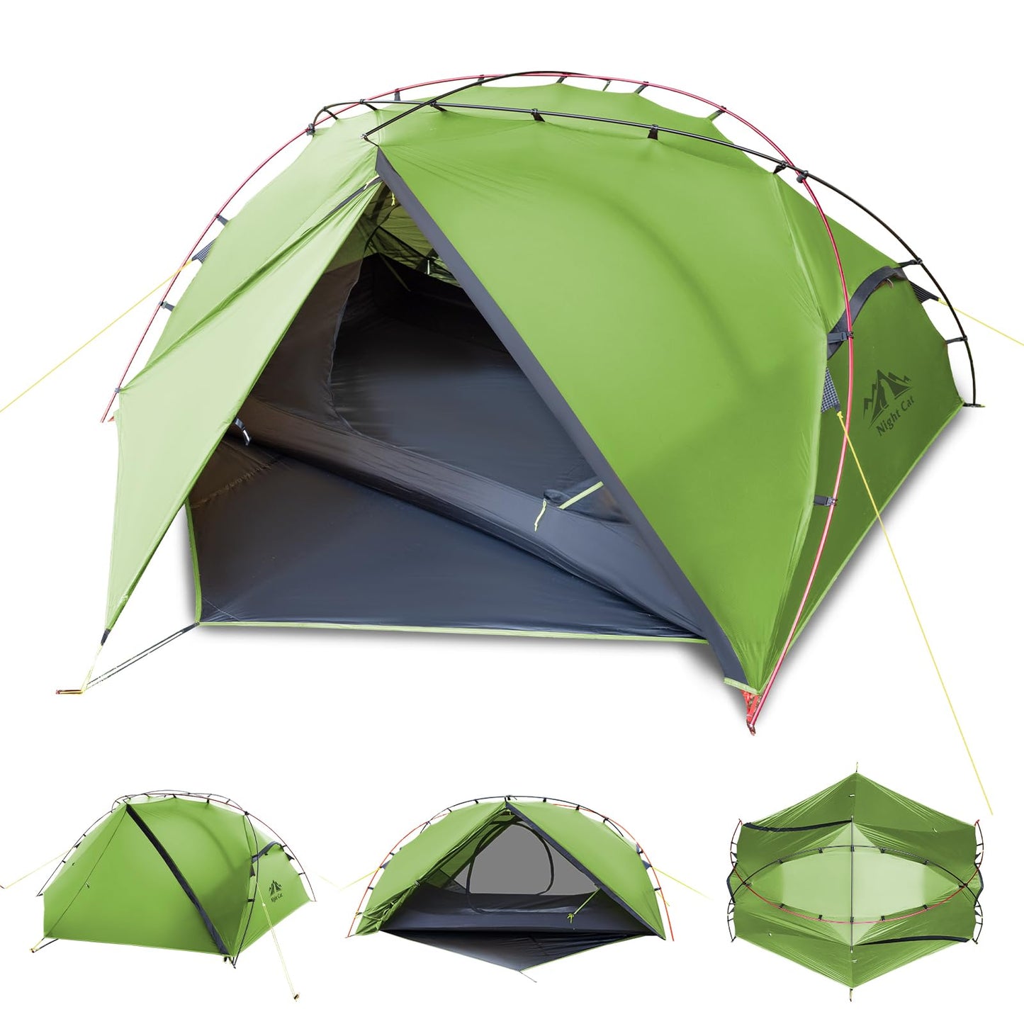 Night Cat Ultralight Backpacking Tent: Waterproof Lightweight Single People Camping Tent for Outdoor Hiking Trekking with Double Layers Aluminum Poles and Footprint 1 Person Green