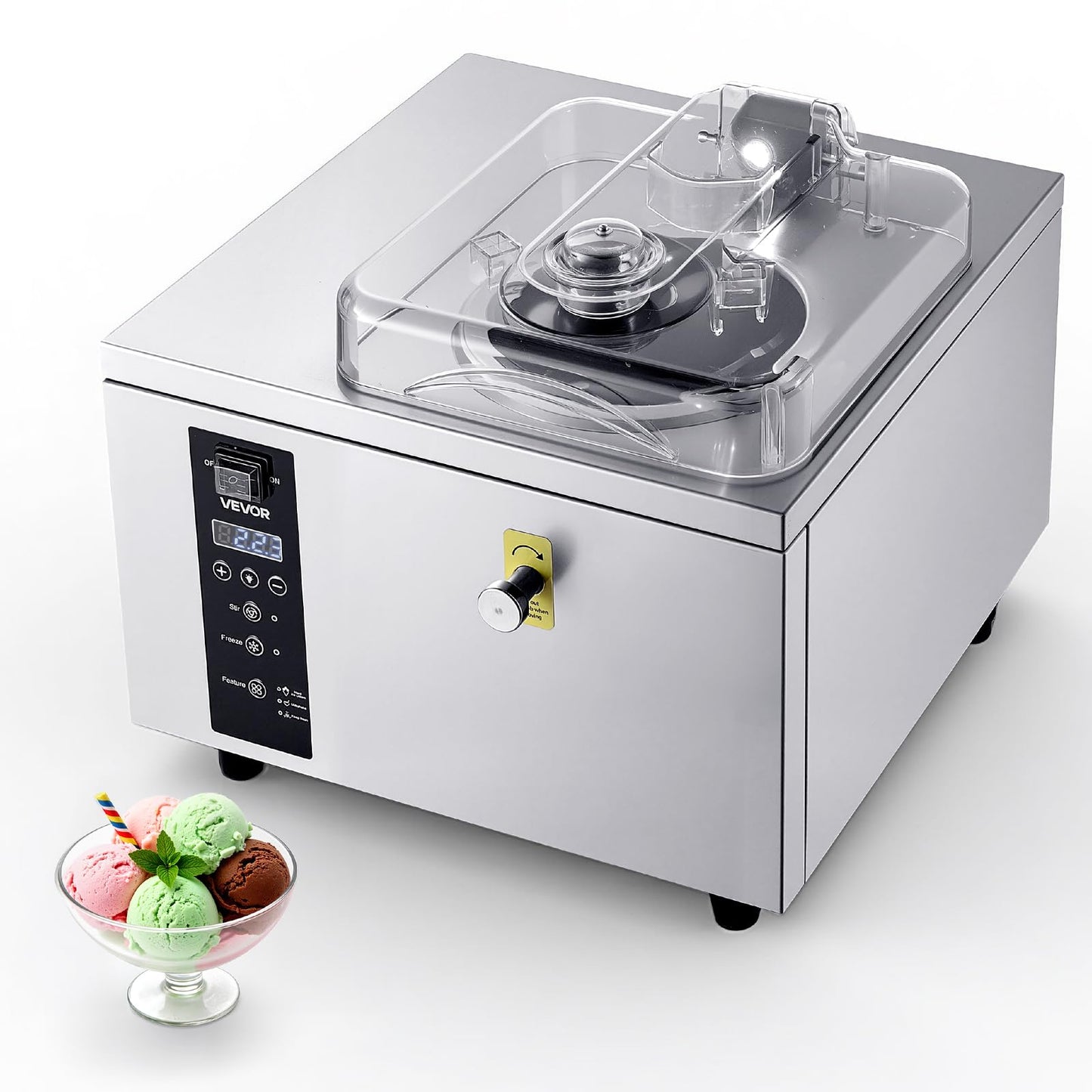 VEVOR Commercial Hard Ice Cream Machine, 500W 1.32 Gal/Hour, Gelato Hard Serve Ice Cream Maker with 2.8L 304 Stainless Steel Cylinder, Auto Clean LED Panel High Productivity for Snack Bar Restaurants