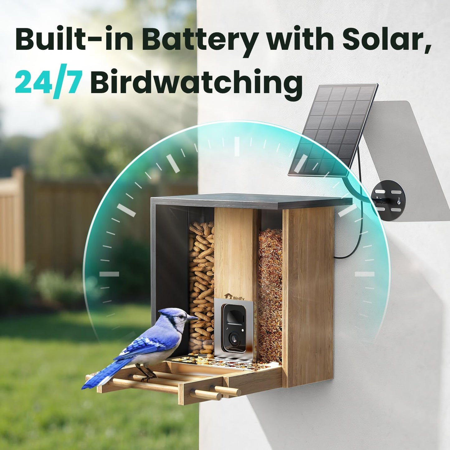 Birdfy Smart Bird Feeder with Camera, Solar Powered 2K Live tream Bamboo Wood feeder& Metal Guard, AI Identify Birds & Auto Record Video, Wild Birds Watching Ideal Gift for Chistmas for mom,Bird-Lover