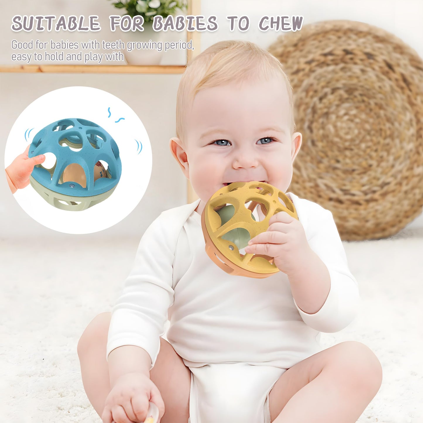 Baby Soft Blocks Set, Big Building Block Toys, Soft Rubber Blocks for Babies 6 Months and Sensory Rattle Balls Textured, Baby Teething Sensory Montessori Toys Soft Chew Toy with Rattles