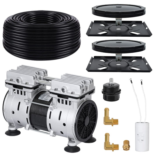 Pond Aerators 5.76CFM Aerartion System for Up to 3 Acre 3/4 HP Compressor 100'Weighted Tubing 2 Diffusers for Outdoor Ponds Water Oxygen Circulation