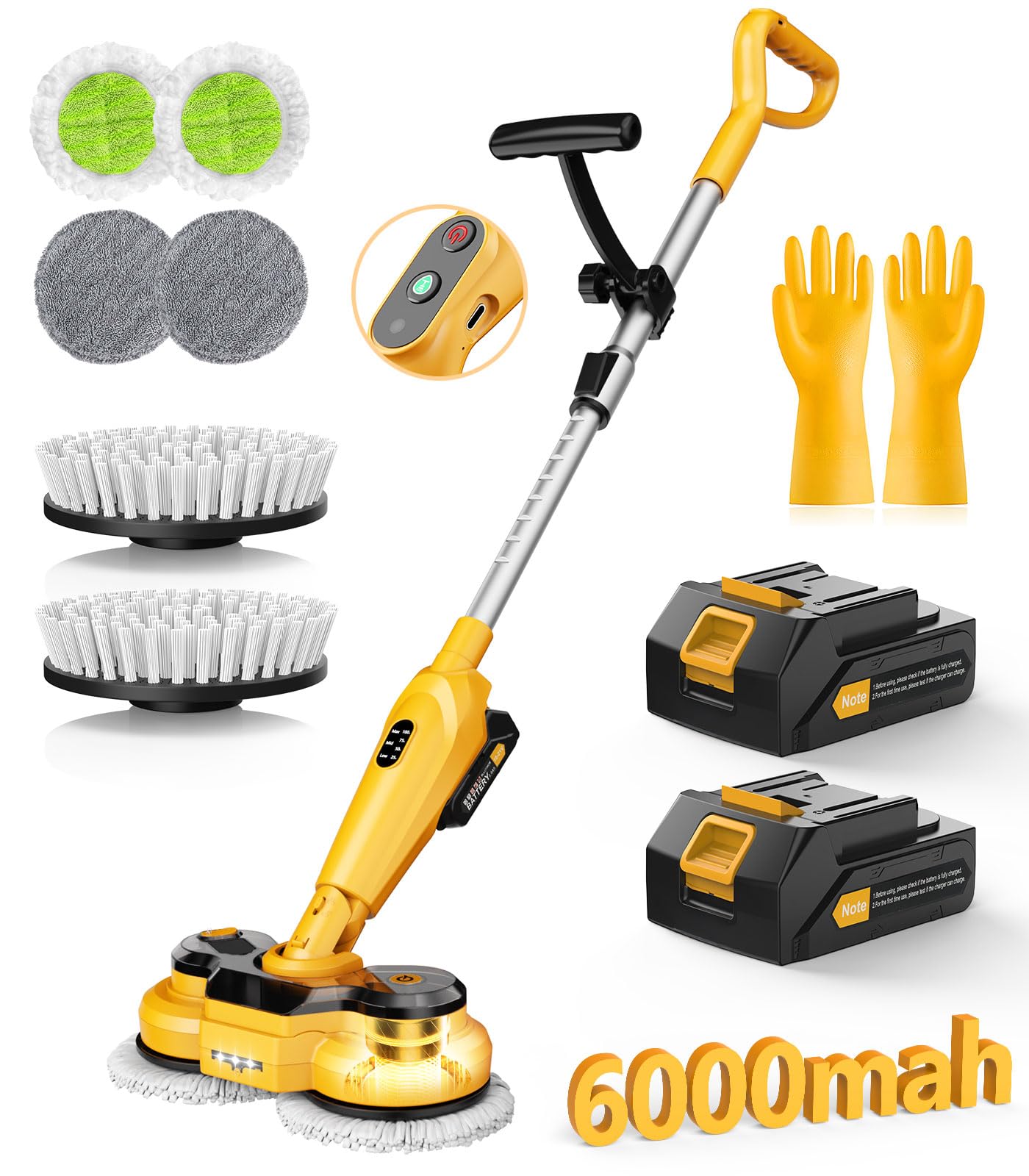qimedo 6000mAh Battery Cordless Electric Mop M3 Pro, 800RPM Electric Power Scrubber & Mops for Floor Cleaning, Automatic Spin Mops with Smart Display,Rotating Mop with LED Light & Water Spray