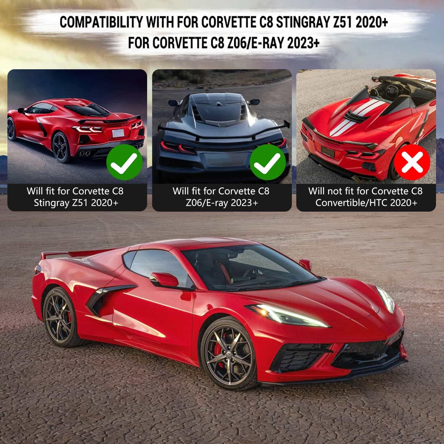 BILLFARO Rear Decklid Camera Vent Cover and Rear Roof Windshield Spoiler Strip Cover Trim, Carbon Fiber Pattern Widebody Roof Set for Corvette C8 Stingray Z51 2020+ for C8 Z06 2023+/E-Ray 2024+