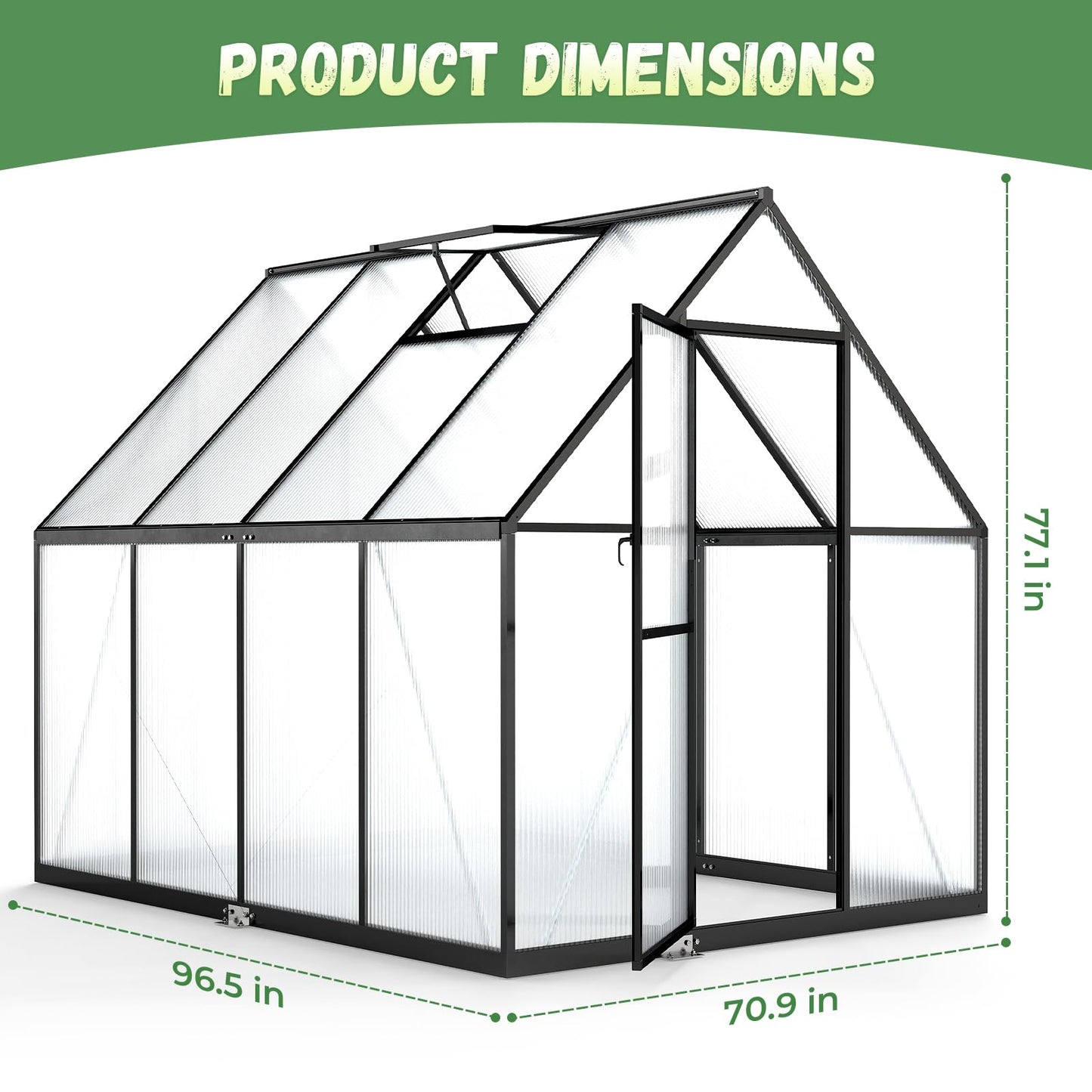 Jocoevol 6x8FT Greenhouse for Outdoors, Galvanized Steel Frame Winter Green House w/Adjustable Roof Vent, Lockable Door Handle &DrainageSystem, Walk-in Greenhouses for Outside Garden Backyard