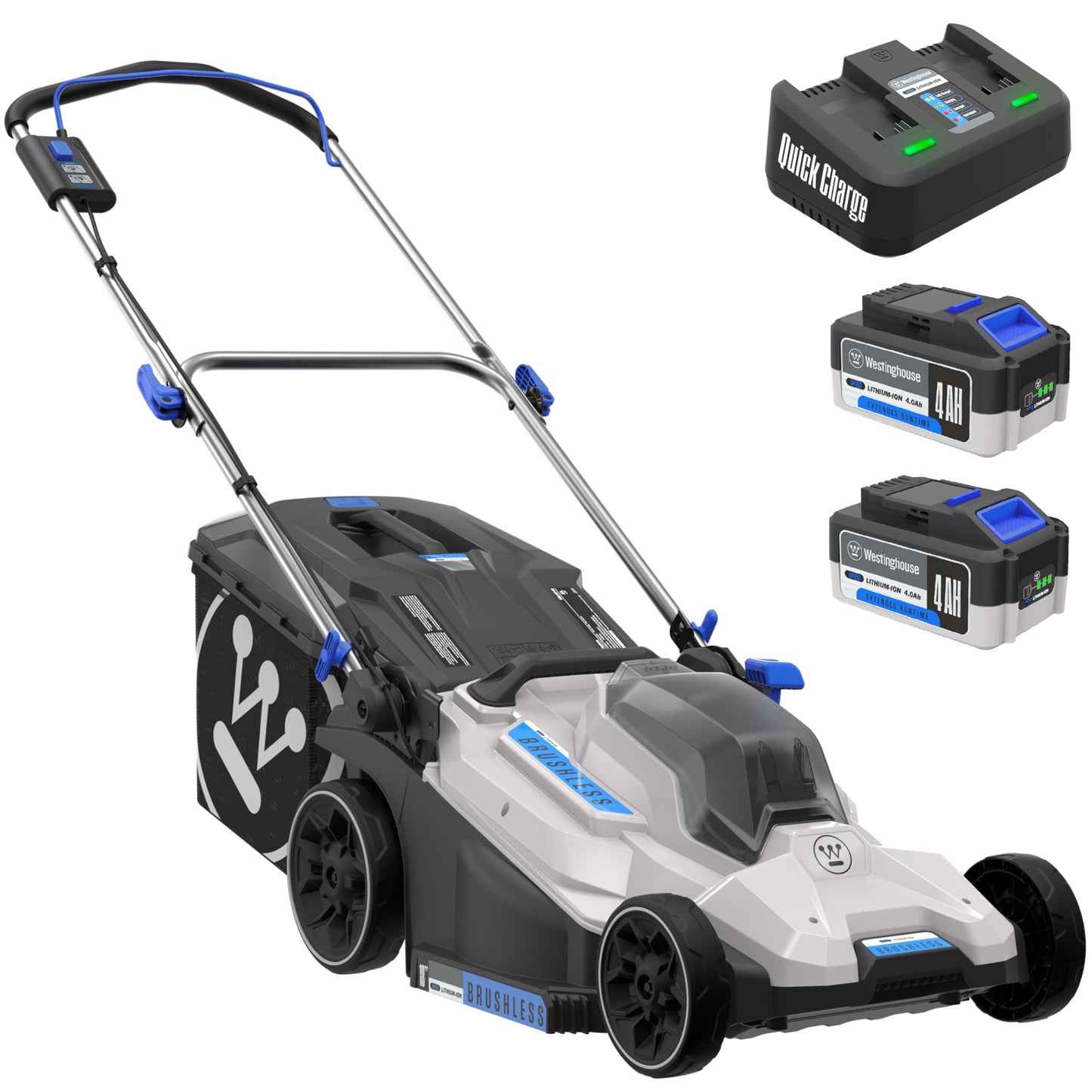 Westinghouse 40V 18 Inch Brushless Cordless (Push) Lawn Mower, 6 Height Positions, 2 4.0Ah Batteries and Charger Included