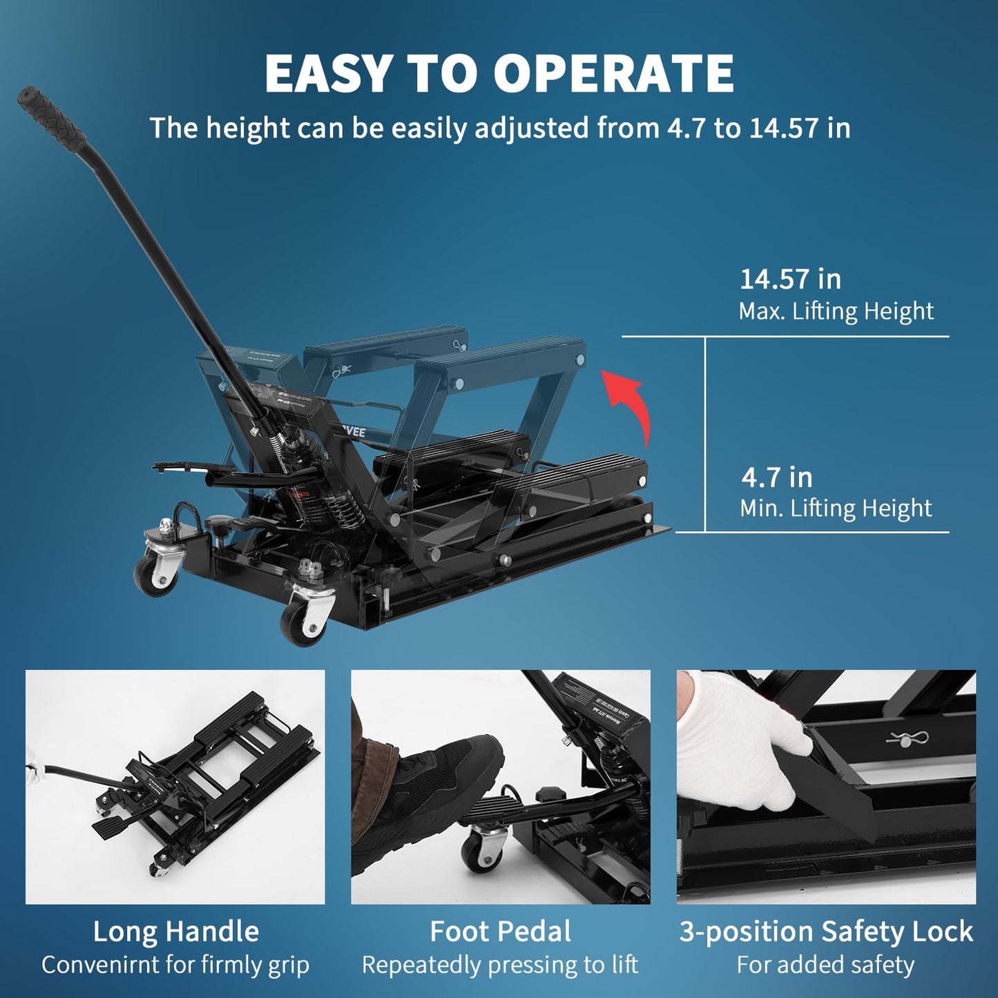 Garvee Hydraulic Motorcycle Lift Jack 1500Lb Heavy Duty ATV/UTV/Dirt Bike Lift with 4.7''-14.57'' Height Range, Non-Slip Platform & Safety Lock, Garage Scissor Jack, Car Maintenance Tool, Black