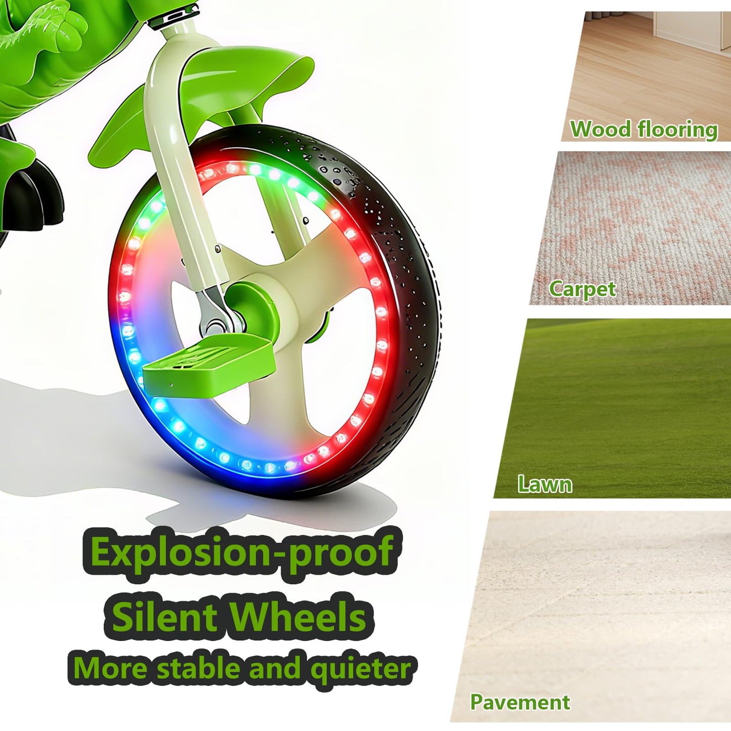 NMM Dinosaur Tricycle for Toddlers, Kids Trike with Music, LED, Tricycles for 3-5 Year Olds, for Rider, Big Wheel, Storage Basket, Horn, Toddler Bike for Boy, Dinosaur Toys for Kids 2-4 4-7