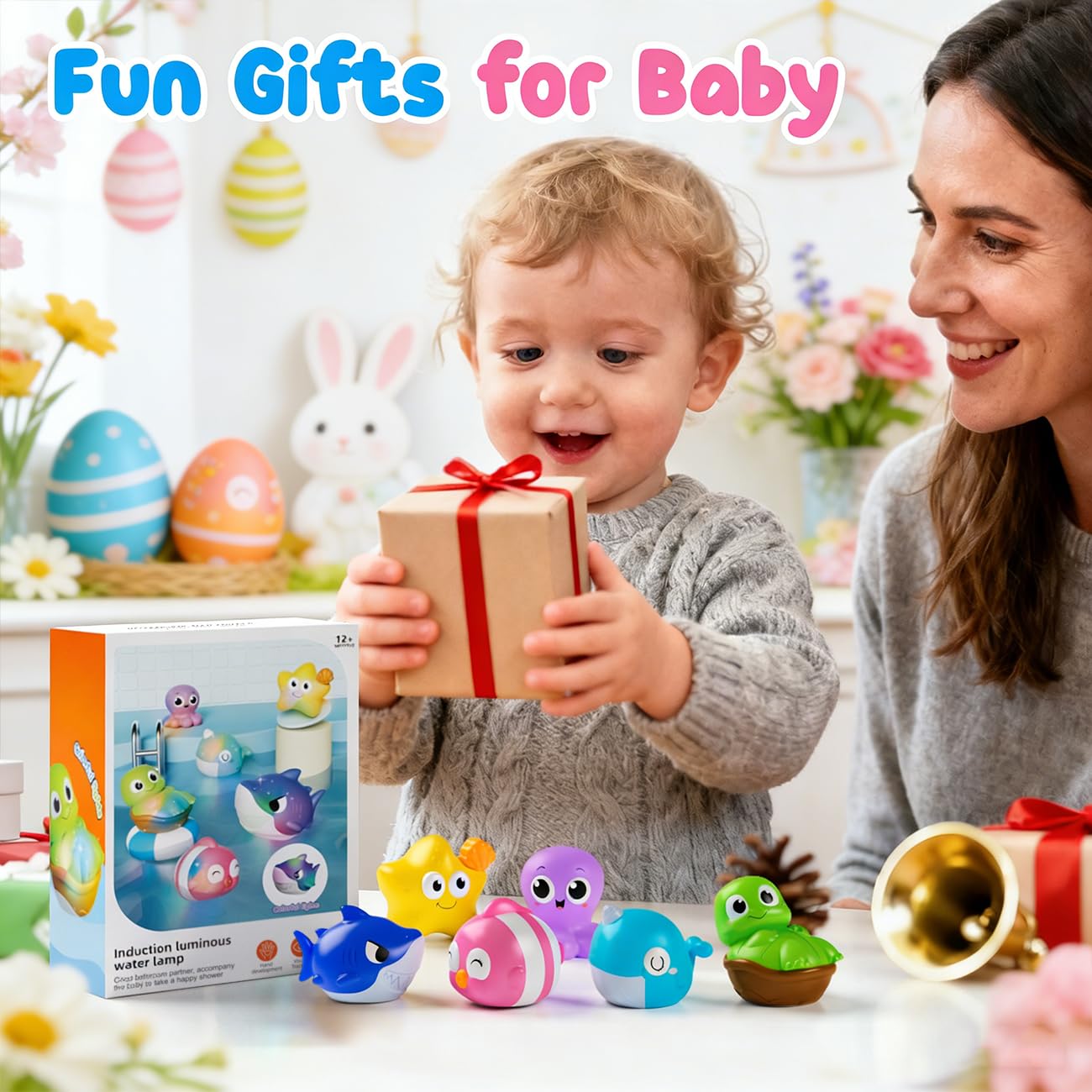Light Up Bath Toys for Kids Ages 1-3, Pool Toys for 1 2 3 Year Old Girl Boy, Water Activated Bath Toys for Toddlers 3-5, Glowing Bathtub Toys for Baby Boy & Girl Gifts, 6 Pack