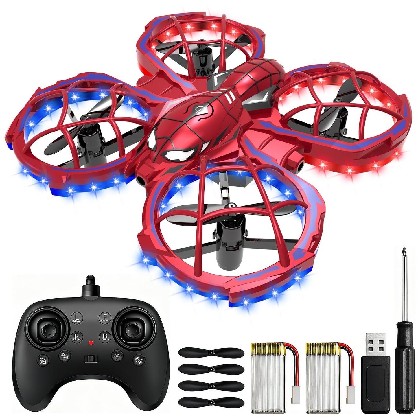 Spider Mini Drone for Kids Beginners - Toss to Go RC Quadcopter with LED Lights, 2 Batteries, Headless, 3 Speed Mode, 3D Flips, Obstacle Avoidance, Indoor Outdoor Cool Toys Gifts for Boys Girls Christmas Stocking Stuffers
