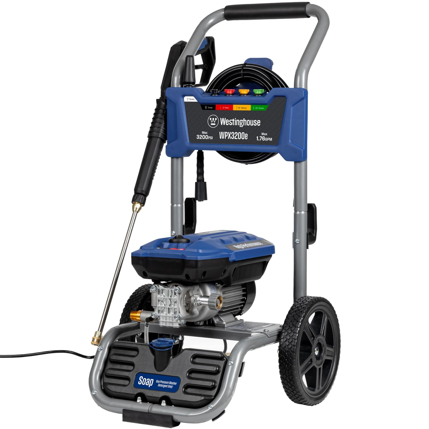Westinghouse WPX3200e Electric Pressure Washer, 3200 Max PSI and 1.76 Max GPM, Induction Motor, Onboard Soap Tank, Spray Gun and Wand, 5 Nozzle Set, for Cars/Fences/Driveways/Homes/Patios/Furniture