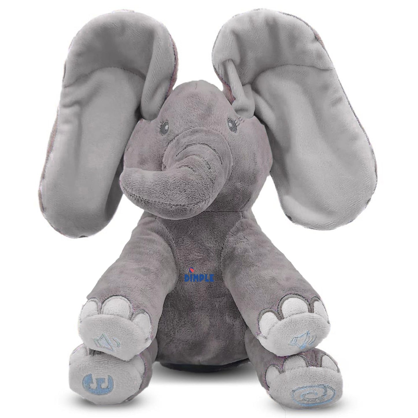 Dimple Emery Peek A Boo Elephant Toy, Interactive Singing Stuffed Elephant Plush with Moving Ears, Musical Stuffed Animal for Babies and Toddlers, Adorable Baby Toy - Adorable Gift for Grandchild