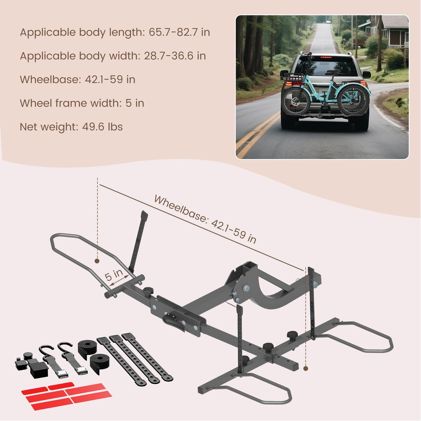 H&ZT Fat Tire Trike Carrier Rack for SUV Truck RV, Heavy-Duty Foldable Bike Carrier for 3-Wheel Bicycles, Fits 5" Wide Tires, Heavy Duty, Rear Platform Rack for Adult Tricycle