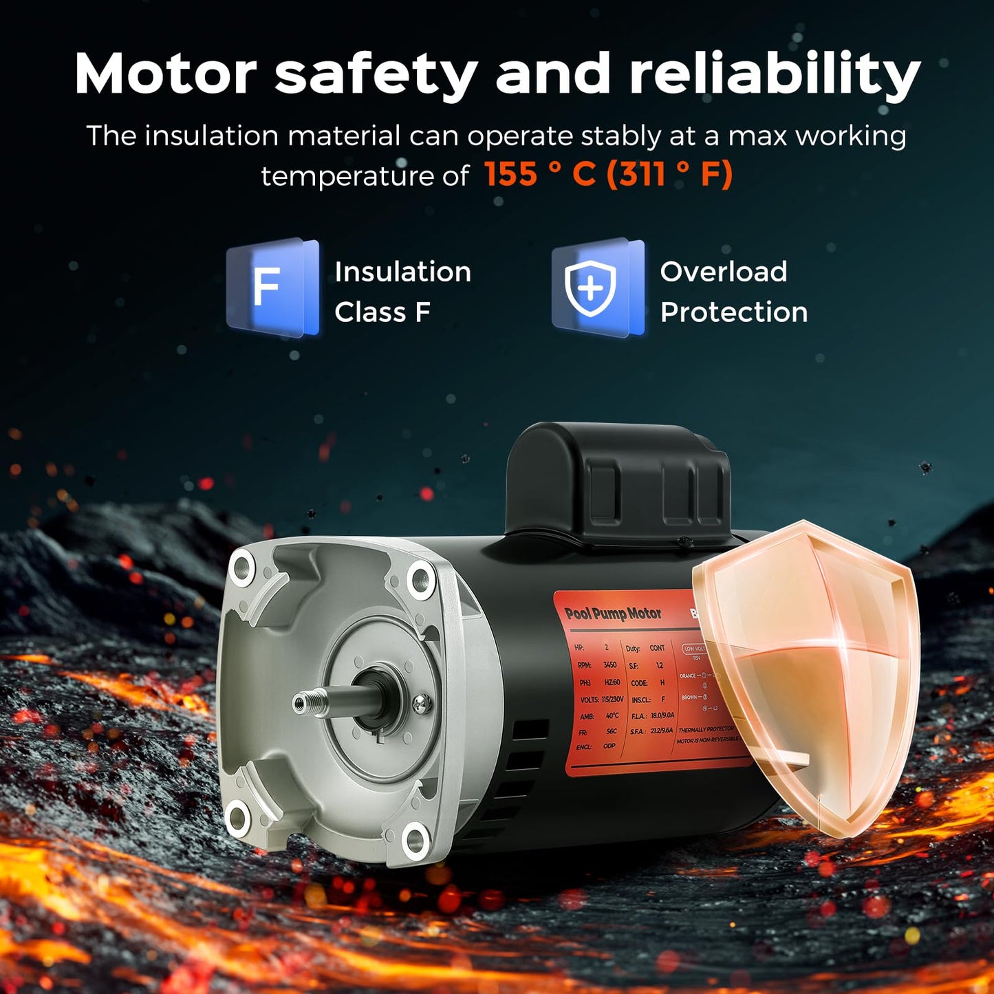Bonvoisin 1HP Pool Pump Motor 56Y Frame 3450 RPM CCW Rotation Square Flange Replacement Motor with 80μF/300V Capacitor for Above Ground and Underground Swimming Pools 115V/230V