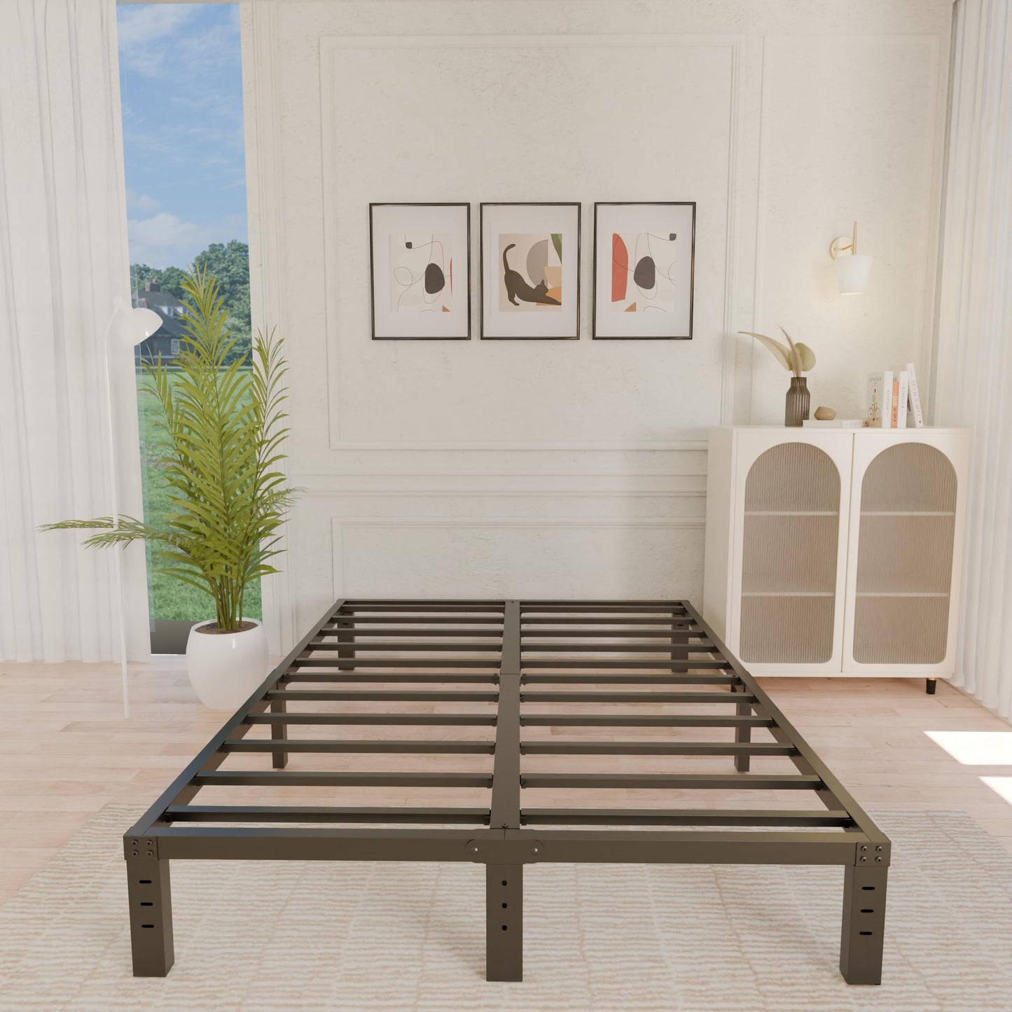 ALDRICH 10 Inch Metal Bed Frame Queen Size - Double Black Basic Steel Slats Platform, Easy Assembly Heavy Duty Noise Free Bedframes, No Box Spring Needed