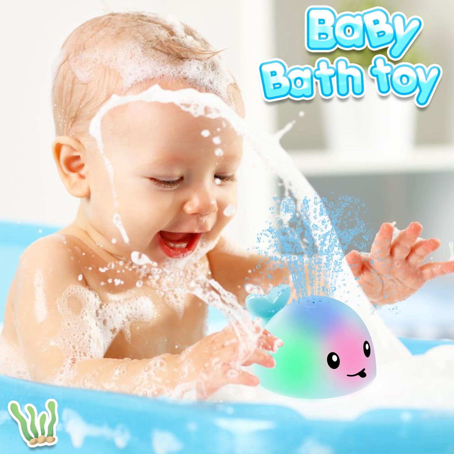 ANGGIKO Baby Boy Bath Toys, Pool Water Table Toy for Babies 1 Year Old Boy Gifts, Toddler Bath Toys for Kids Ages 1-3, Light Up Whale Bath Toy Sprinkler Summer Bathtub Fountain Baby Toy 6-12-18 Months