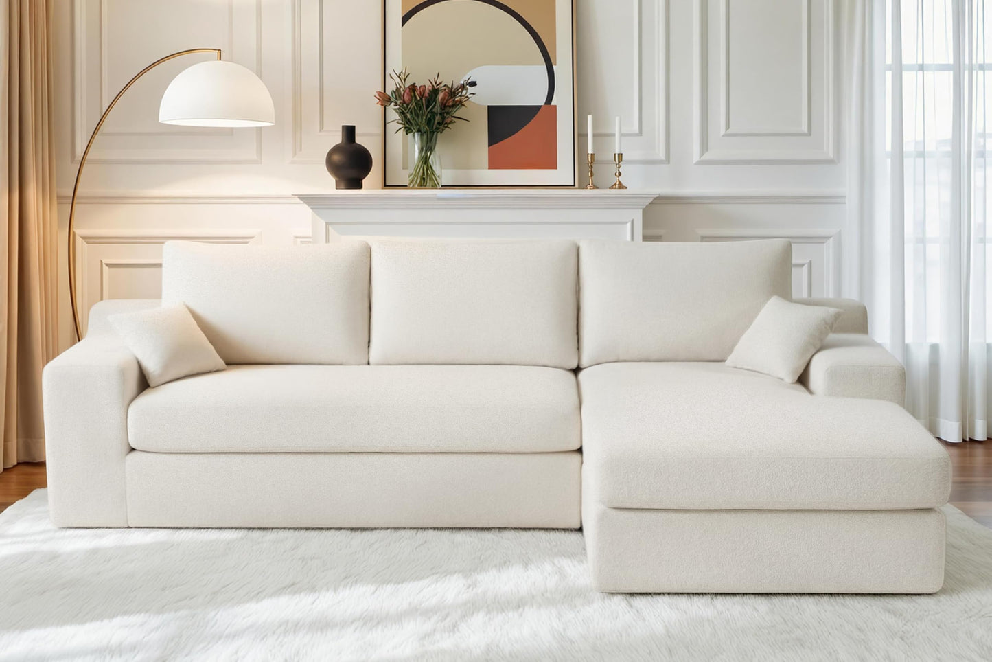 HABUTWAY 101'' Modular Sectional Sofa, Cloud Sectional Couches for Living Room, Comfy Boneless Couch with Deep Seat, Modern L-Shape Sofa with Chaise, No Assembly Required (Beige, Right Facing Chaise)