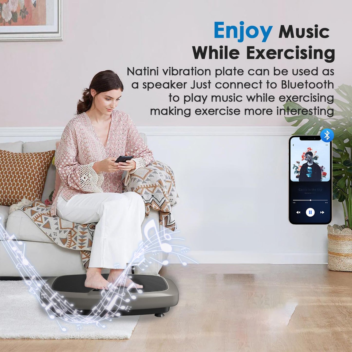 Natini Vibration Plate, Vibration Plate Exercise Machine 400lbs Capacity, Vibration Plate for Lymphatic Drainage with Bluetooth Speaker, Home Fitness Equipment for Weight Loss & Toning(Jumbo Size)