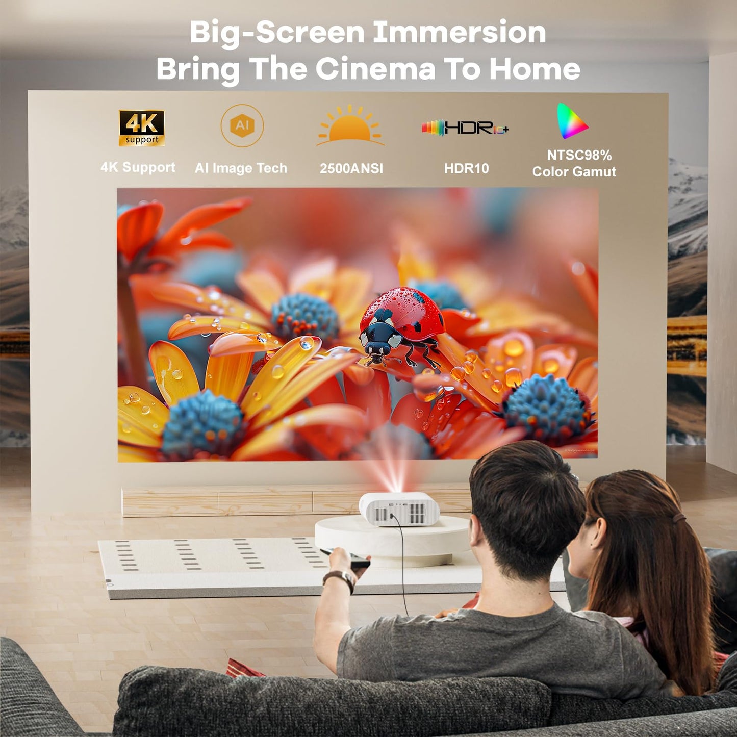 4K Projector Built-in Google TV: 2500 ANSI/Auto Lens Cap & 4D Keystone/Auto Focus & AI Voice Control, Sovboi Smart Portable Projector with WiFi6 & Bluetooth, Outdoor Movie Proyector for Streaming Apps