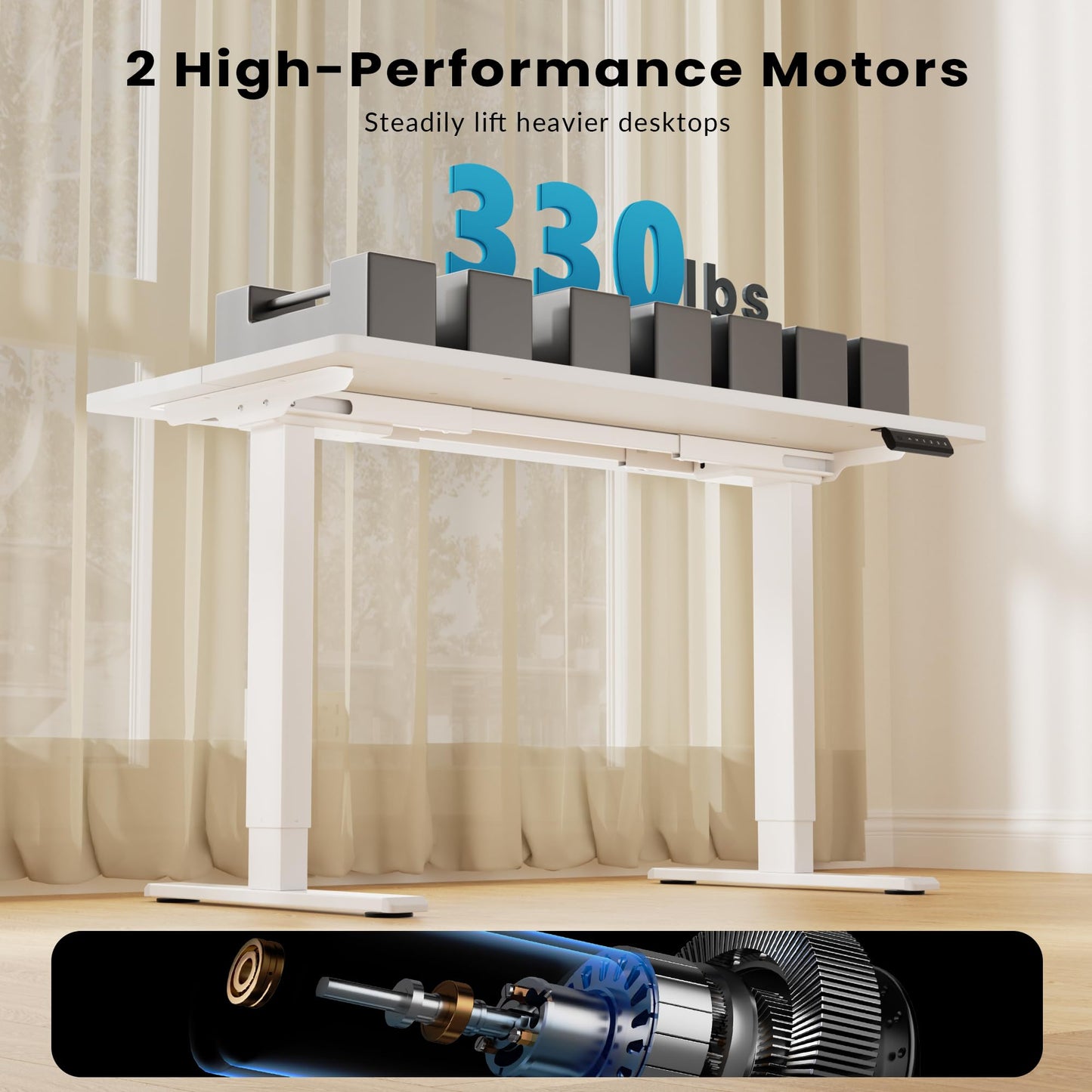 GallopFun 330lbs Dual Motor Standing Desk Frame for 43.3 to 70.8″ Desktop, Electric Adjustable Legs with Memory Presets, Stand Up Desk Frame Workstation for Home Office, White Frame Only