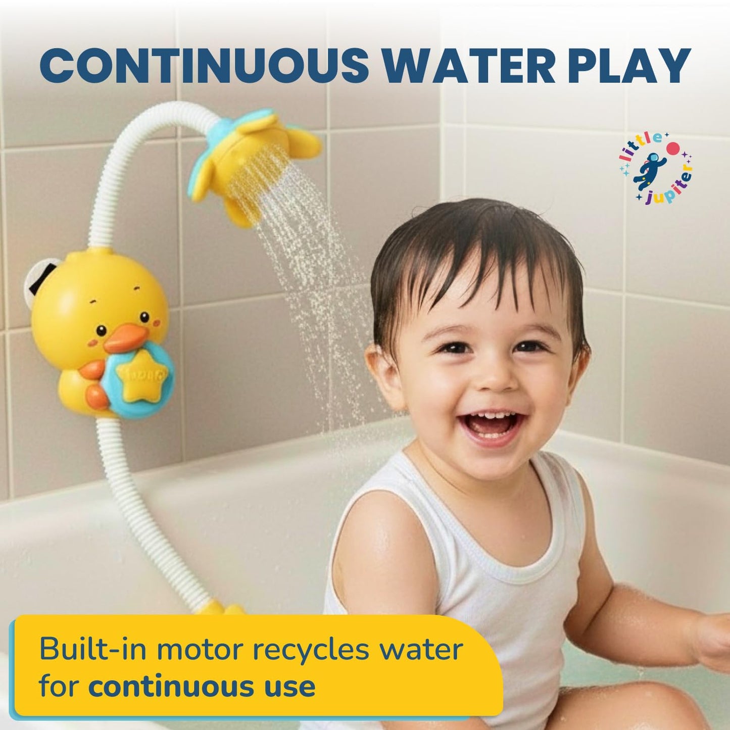 Yellow Duck Water Spray Suction Cup Toddler Bath Toy for Boys and Girls - 18+ Months and Up - Features Waterproof Recycling Water Pump with Multi-Spray Modes for Bathtime Water Play in Bathtub