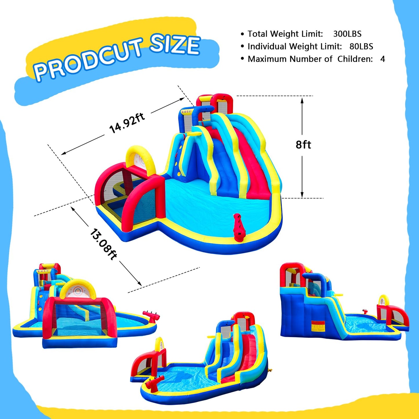 Causeair Inflatable Double Water Slide with Soccer Goal,Big Splash Pool,Water Cannon,Basketball Hoop,Fun Climb Wall,GFCI Blower,Bounce Slide for Party Fun
