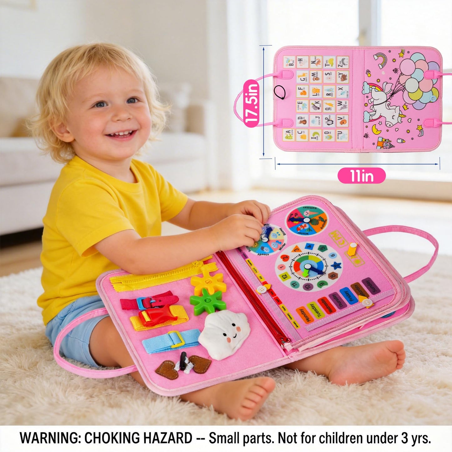 GiggleCraft Montessori Busy Board for Toddlers – Sensory Busy Book with Buckles, Zippers, Letters, Animals, Toddler Activities – Fine Motor Skills Development Learning for Boys Girls Travel Activity