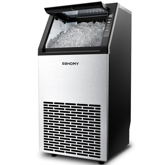 EUHOMY Commercial Ice Maker Machine,100lbs/24H Stainless Steel Under Counter Ice Machine with 33lbs Storage Bin, Freestanding Ice Maker for Home/Bar/Cafe/Restaurant