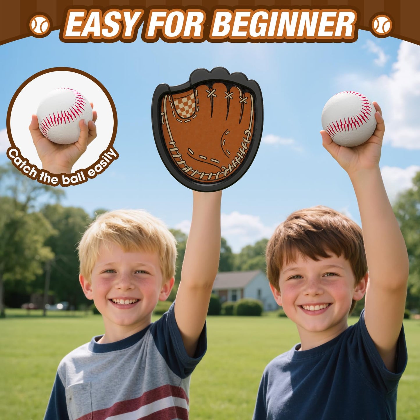 HYES Toss and Catch Ball Set, Outdoor Games for Kids, Beach Yard Camping Toys for Adult & Family, Kids Baseball Glove for 3 4 5 6 7 8+ Year Old Boys & Girls (2 Paddles & 3 Balls)