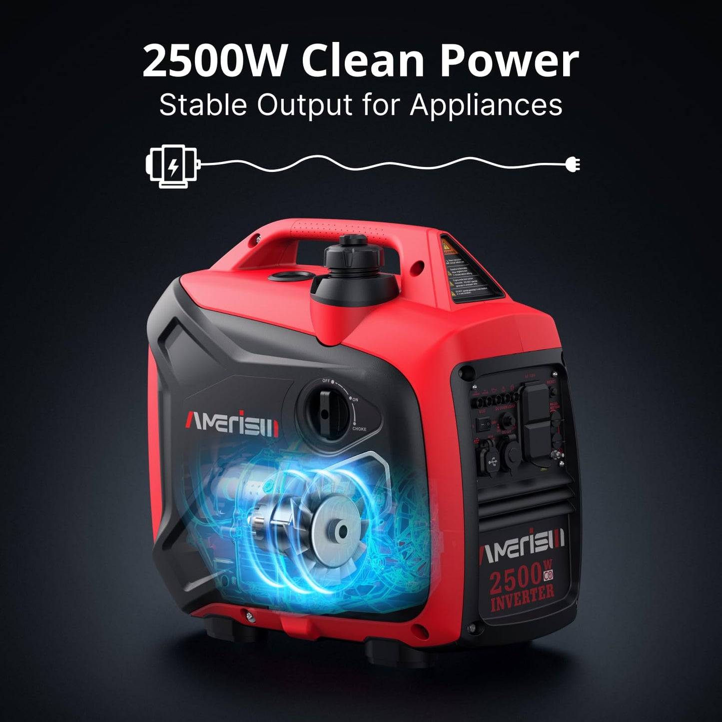 AMERISUN Portable Inverter Generator 2500W Gas Powered, Long Runtime Gas Generator for Camping