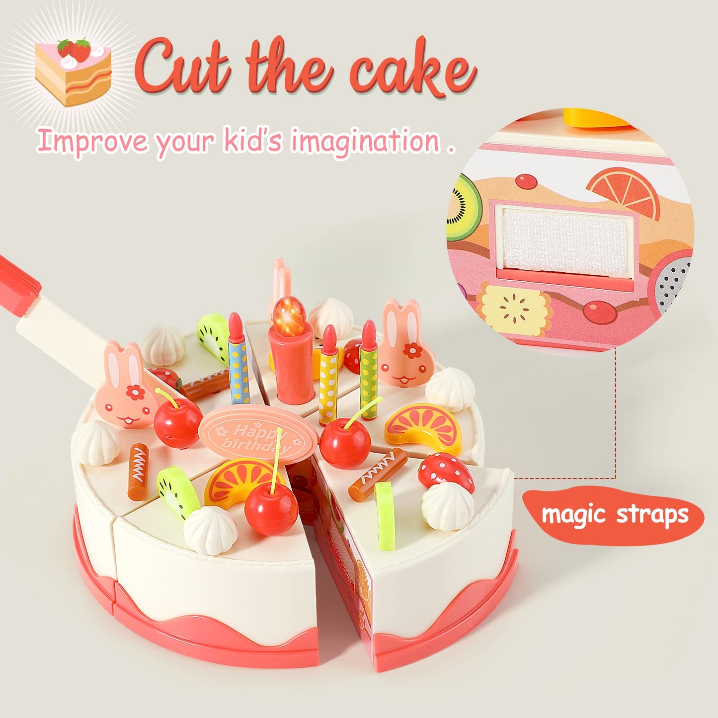 82 PCS Birthday Cake Food Play Set - Food Toy Pretend Cutting Play Cake Desserts Ice Cream and Donuts Food Toys - Birthday Gifts Toy Set for Boys Kids Girls