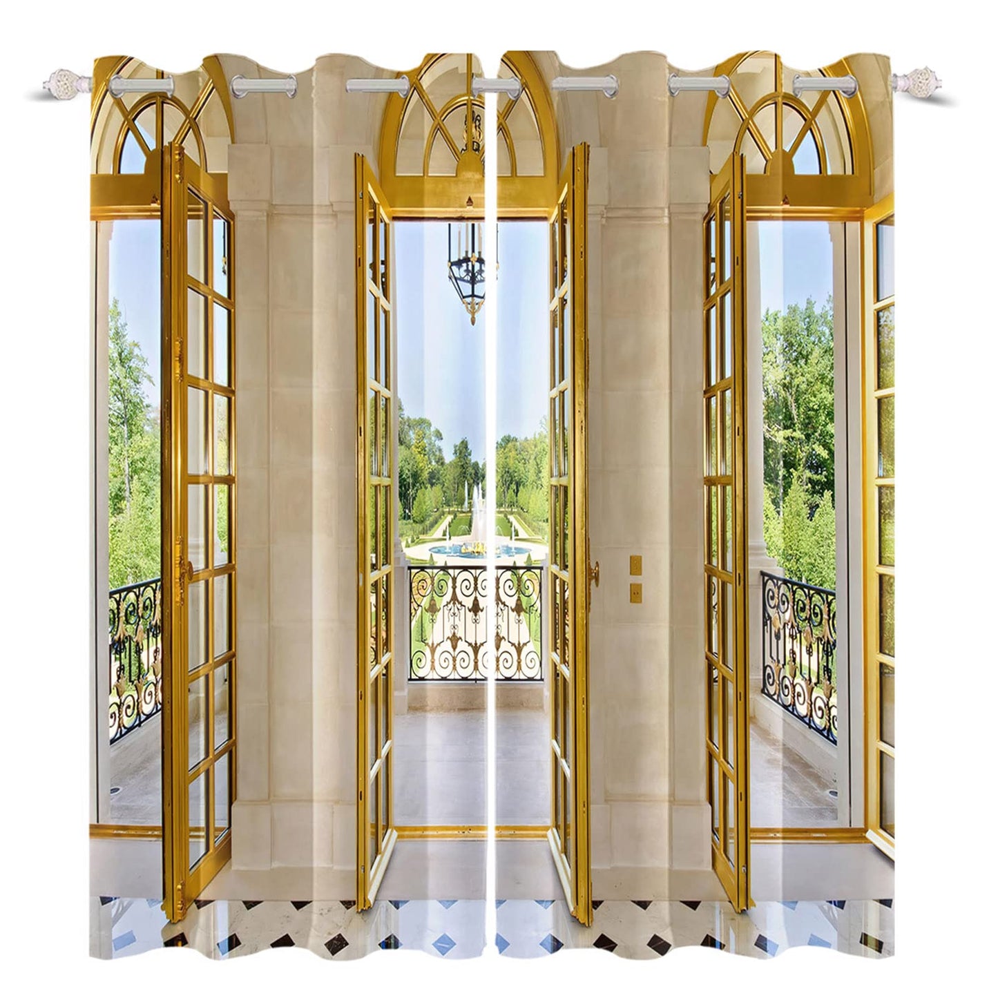 DORCEV Spring Scenery Blackout Curtains Greenery Scenery Outside Balcony Window Curtains French Frame European Style Window Drapes Treatments Set Home Bedroom Living Room Decor,53x84 inch,2 Panels