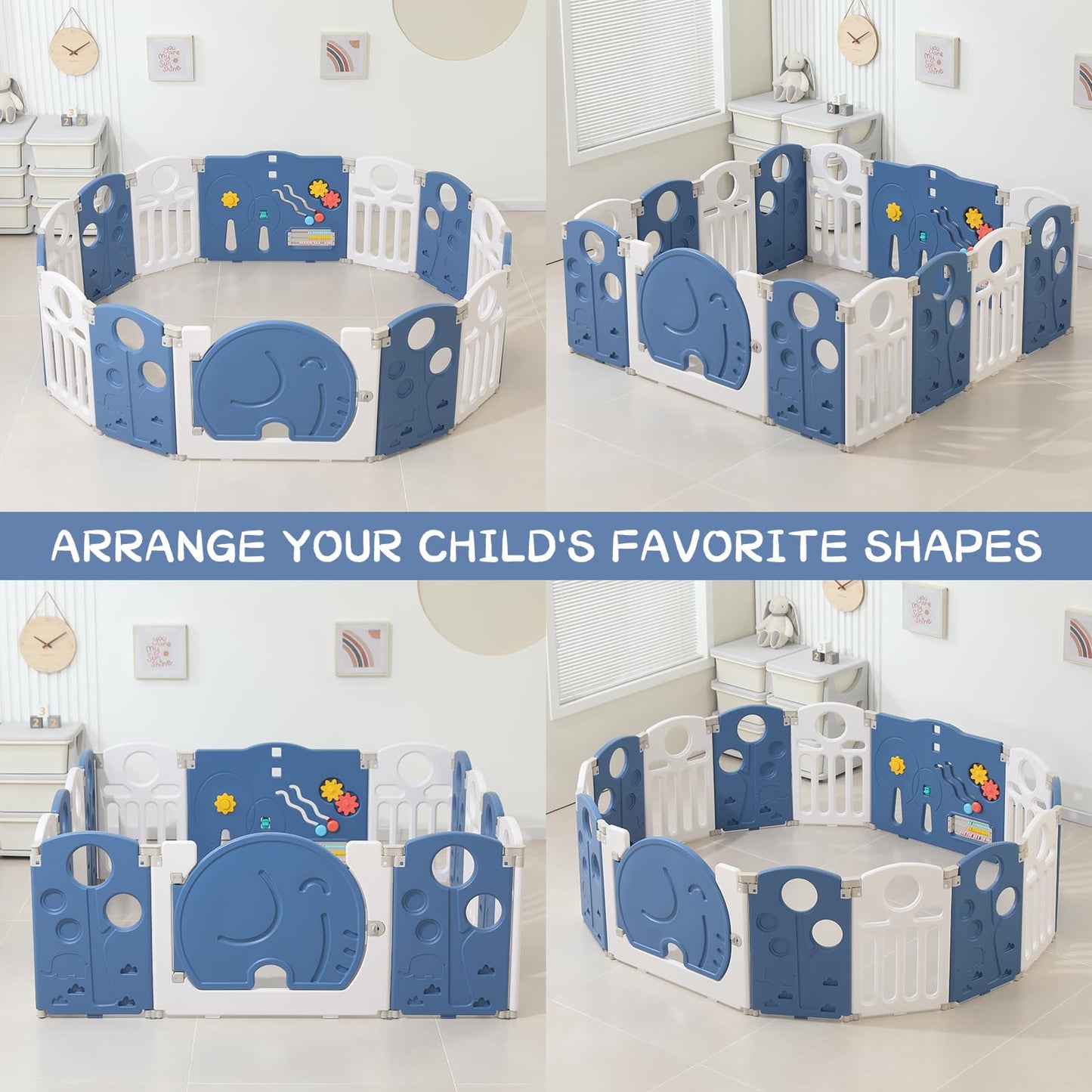 LulliSpace Baby Playpen,for Kids and Toddlers,Kids Activity Centre Safety Play Yard,Indoor&Outdoor Pattern Baby Fence with Game Panel, Safety Lock, Non-Slip Bases, Adjustable Shape,18 Panels