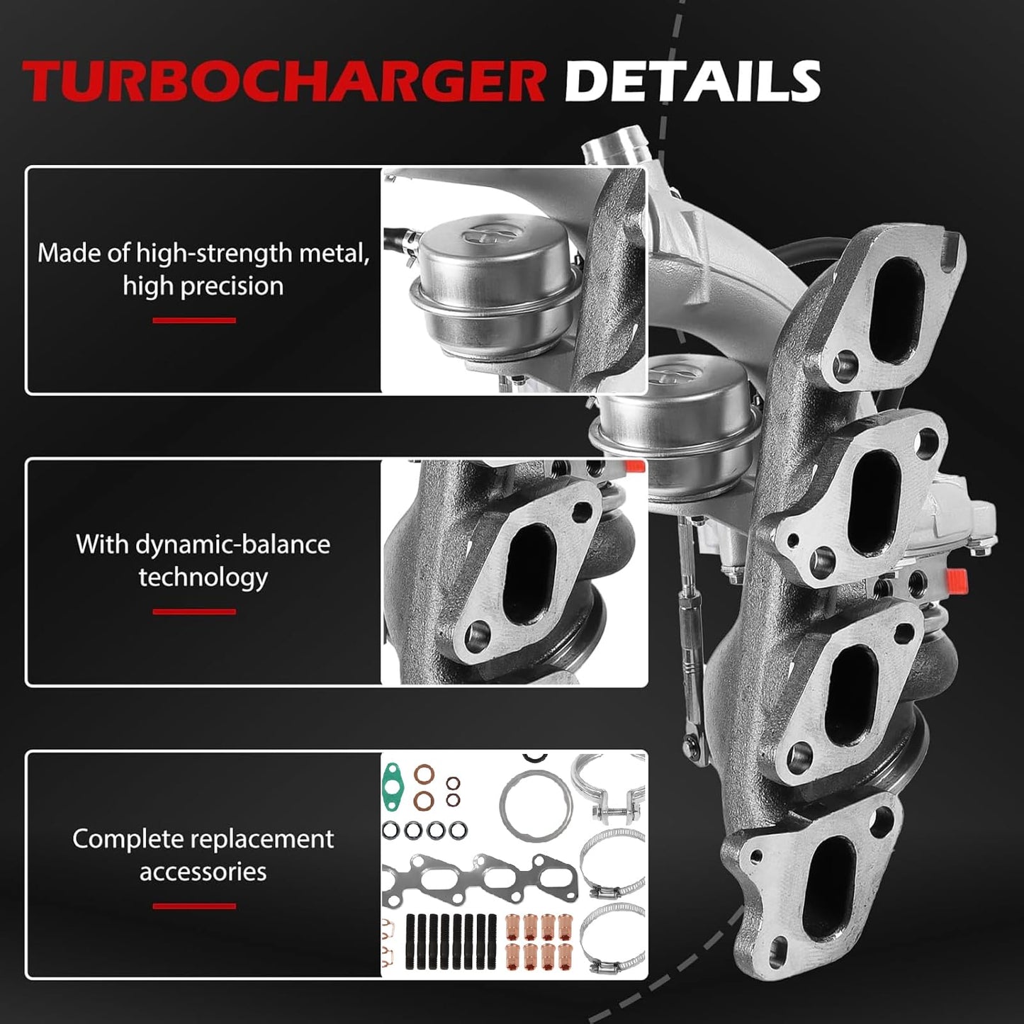 55565353 Turbo Charger Kit for 2011-2015 Chevy Cruze 1.4L, 2013-2021 Chevy Trax 1.4L, 2016 Cruze Limited 1.4L, 2012-2020 Sonic 1.4L, 2013-2021 Bui-ck Encore 1.4L, Turbocharger Replace for 781504-0001