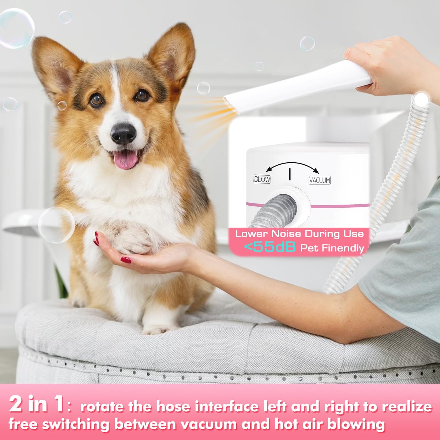 ENERTWIST Pet Grooming Kit - 5-in-1 Dog Hair Vacuum With 4L Large Vac Cup for Shedding, 5 Tools, Suction 99% Fur Hair, Quiet for Dogs, Cats and Other Animals